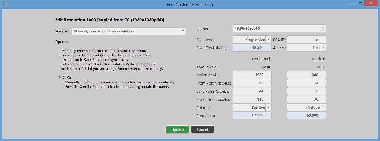 Resolution Editor
